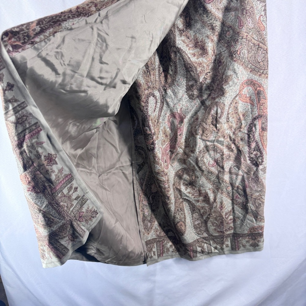Talbots Silk Paisley Wrap Skirt Womens 12 Green Brown Midi Boho Cottagecore - Picture 6 of 6